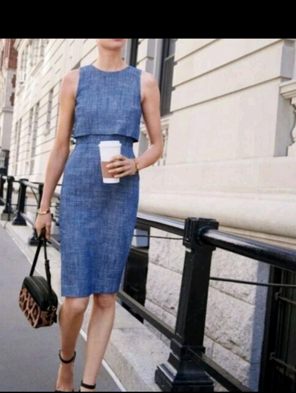 J. Crew Going Places Sleeveless Blue Linen Herringbone Sheath Midi Dress